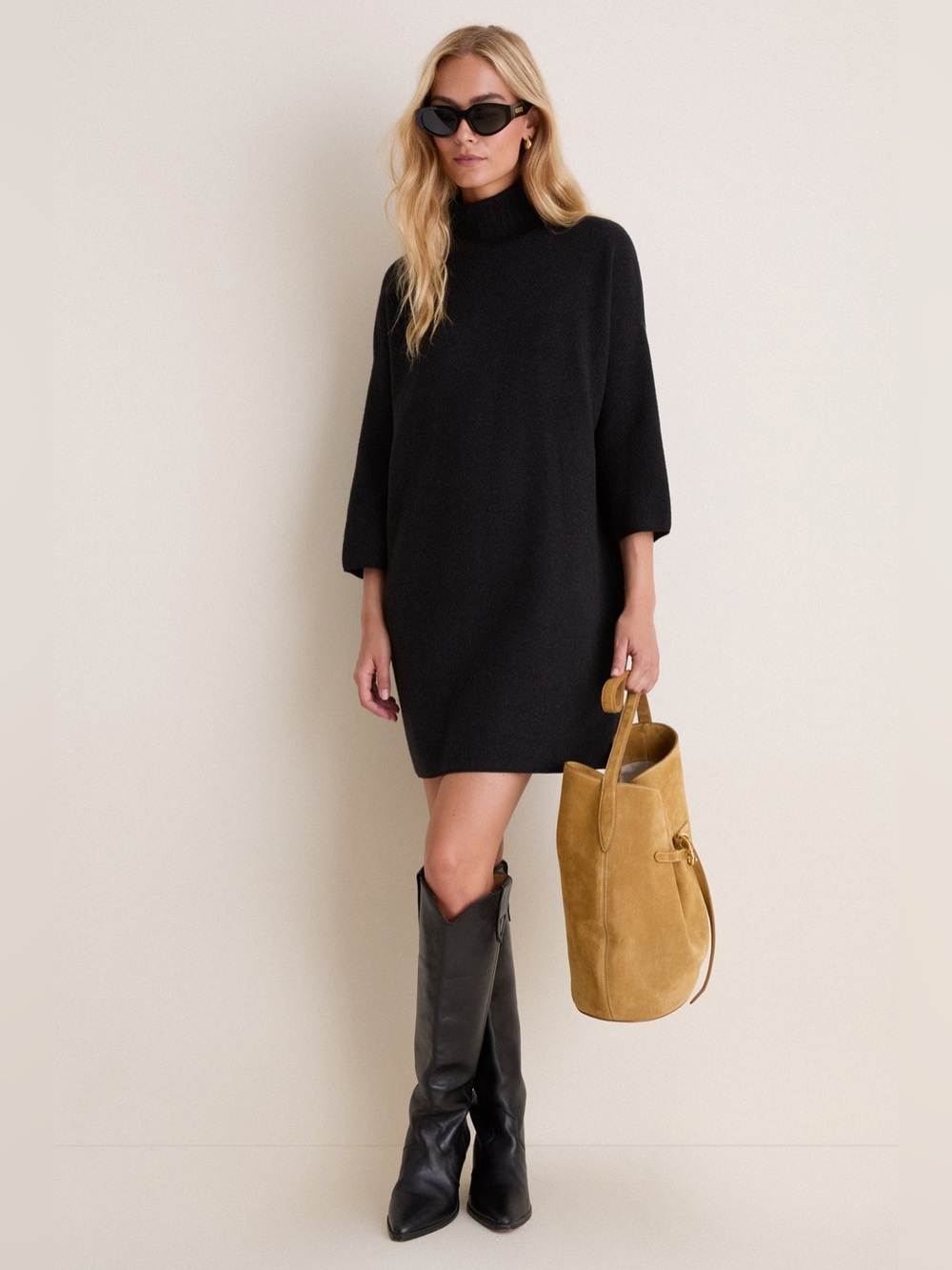 Tuckernuck Vivianne Sweater Mini Dress Black Medium Pomander Place